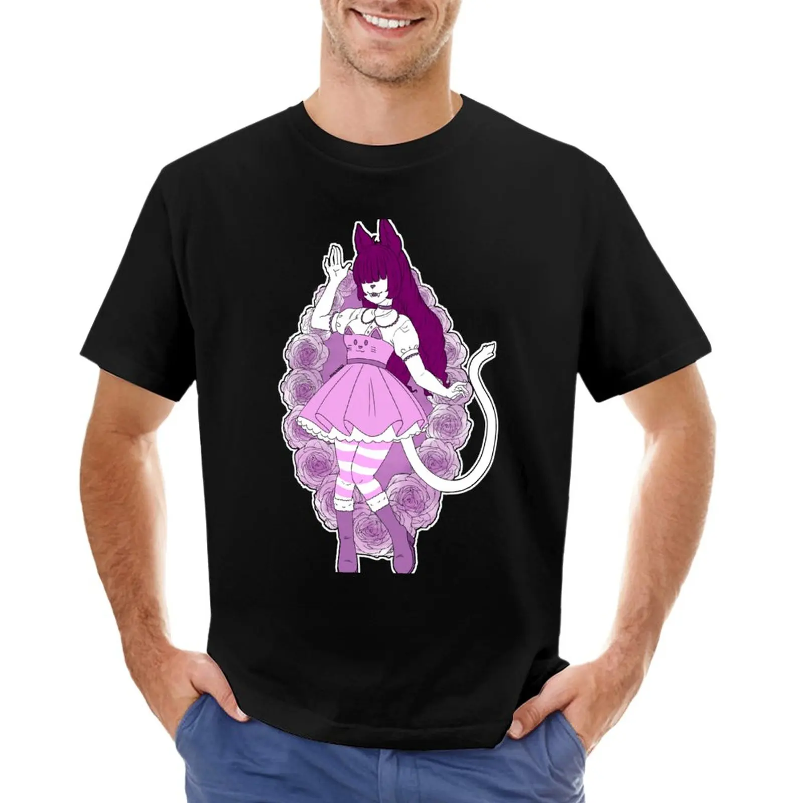 

Cat girl in purple T-Shirt plus size t shirts mens clothing