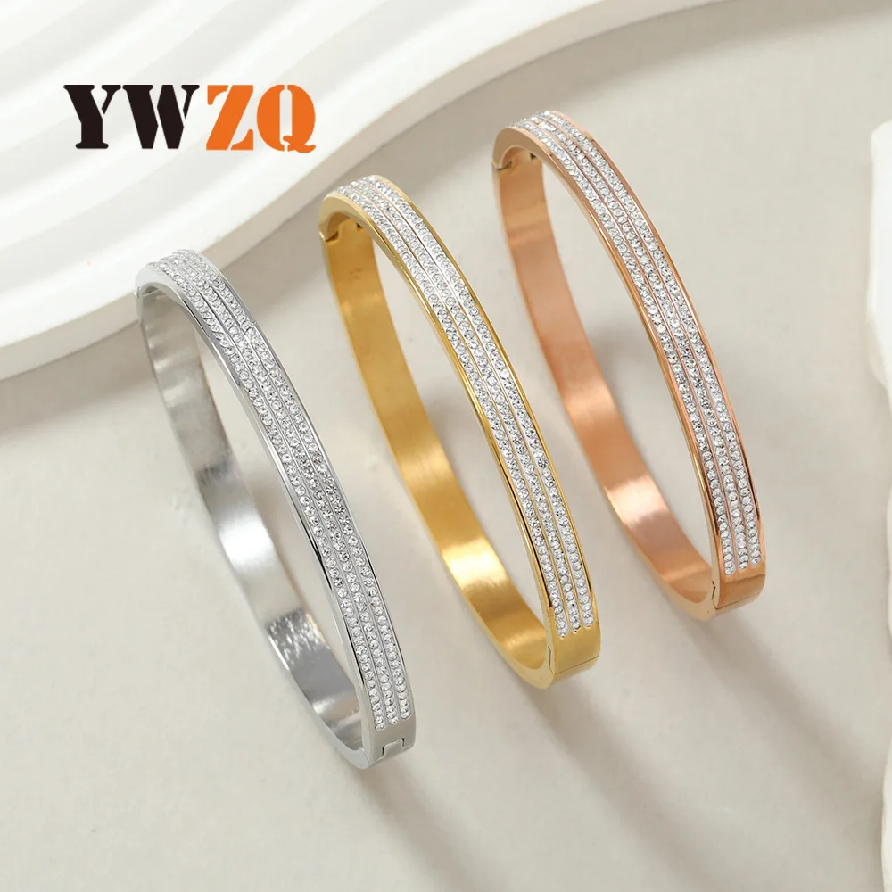 

starry titanium steel bracelet high-grade three-row mud diamond set with diamonds O-buckle bracelet stainless steel jewelry