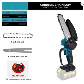 1700RPM 6 Inch Mini Li-Ion Electric Chainsaw One Hand Portable Electric Saw Fit 18V Makita Battery (No Battery)