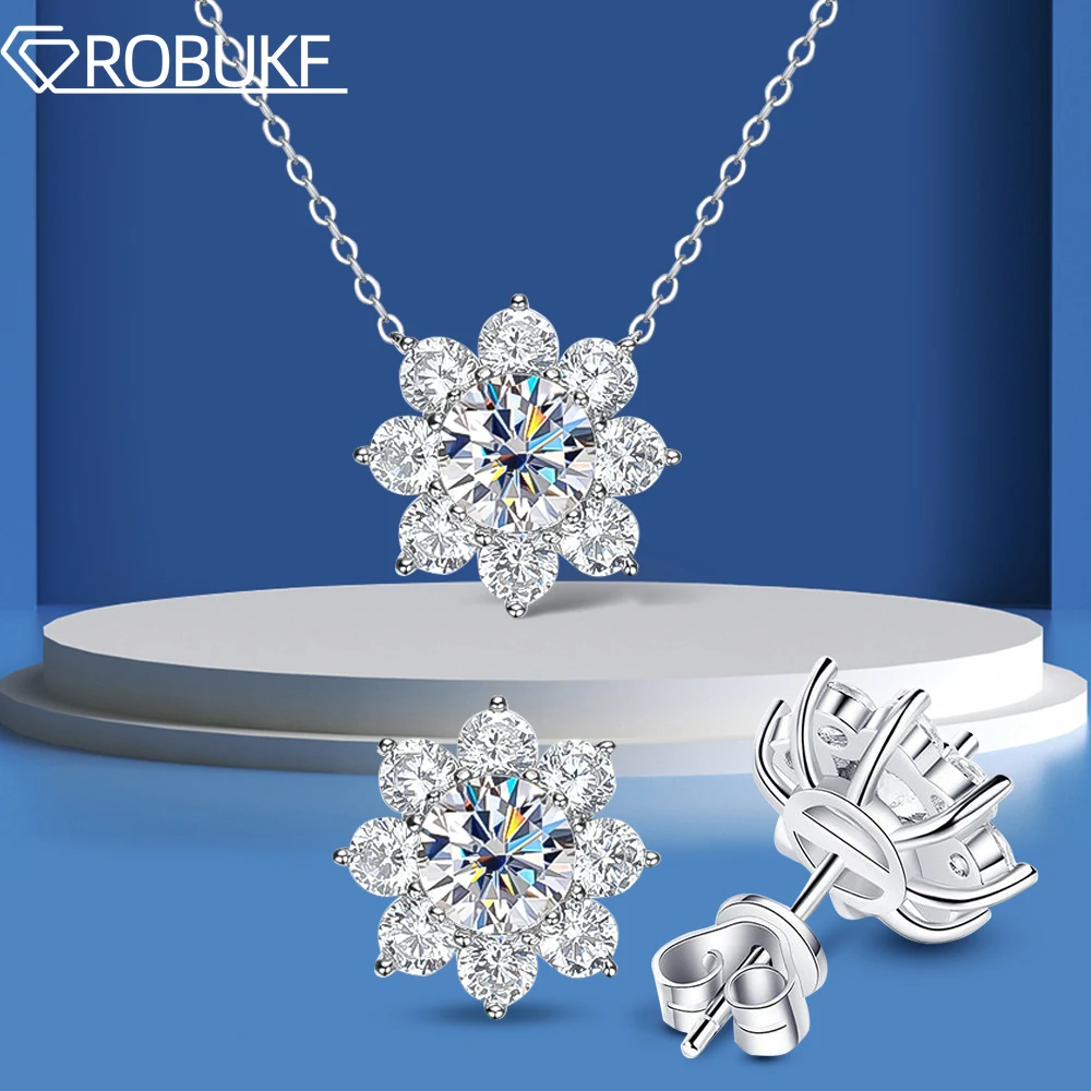 925 Sterling Silver Original Certified 2cttw Moissanite Jewelry Sets For Women Sunflower Pendant Necklace Earring Fine Jewelry silver jewelry set jewelry set silver jewelry