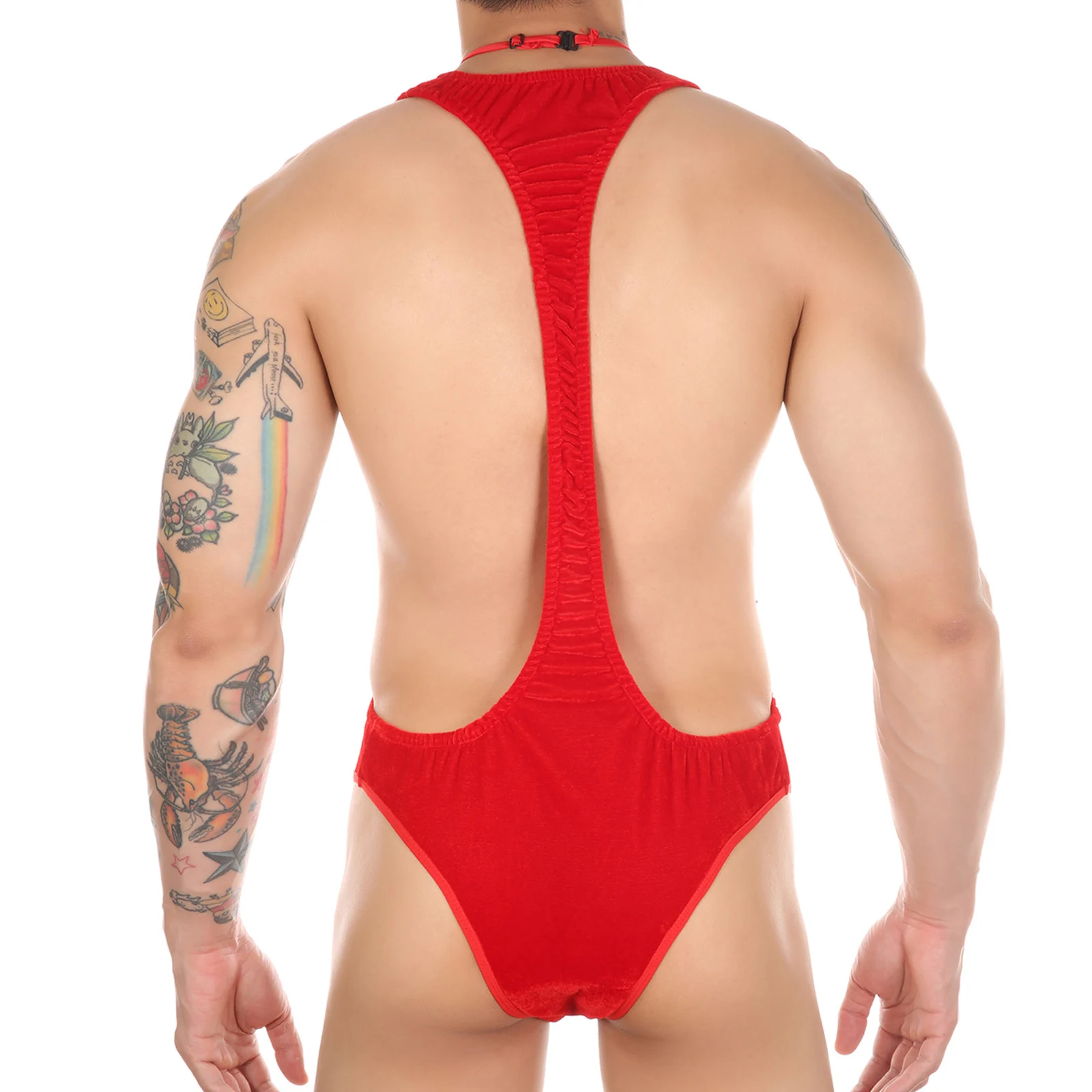 CLEVER-MENMODE Mens Sexy Christmas Lingerie One-piece Underwear Bodysuit Mankini Santa Claus Cosplay Erotic Bowtie Penis Pouch