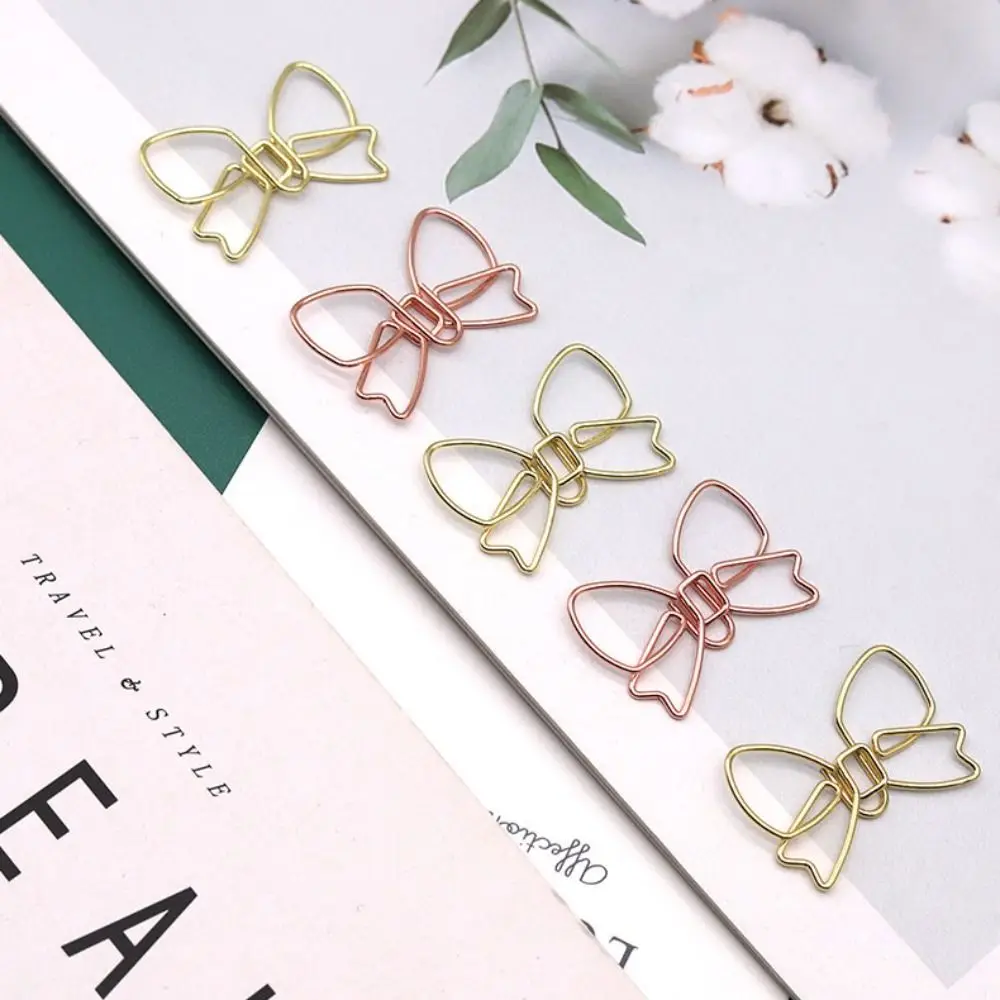 10PCS 파일 클립 금속 리본 모양 종이 클립 특수 모양 창의적 북마크 클립 금색 종이 클램프 사무실/학교용