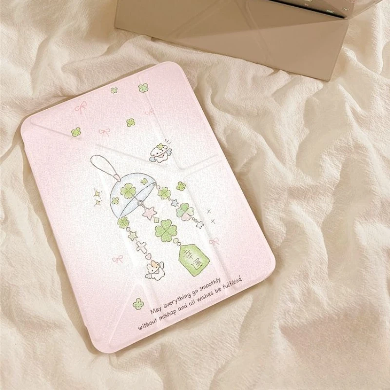 Pink Cartoon Clover Rabbit Tablet Case