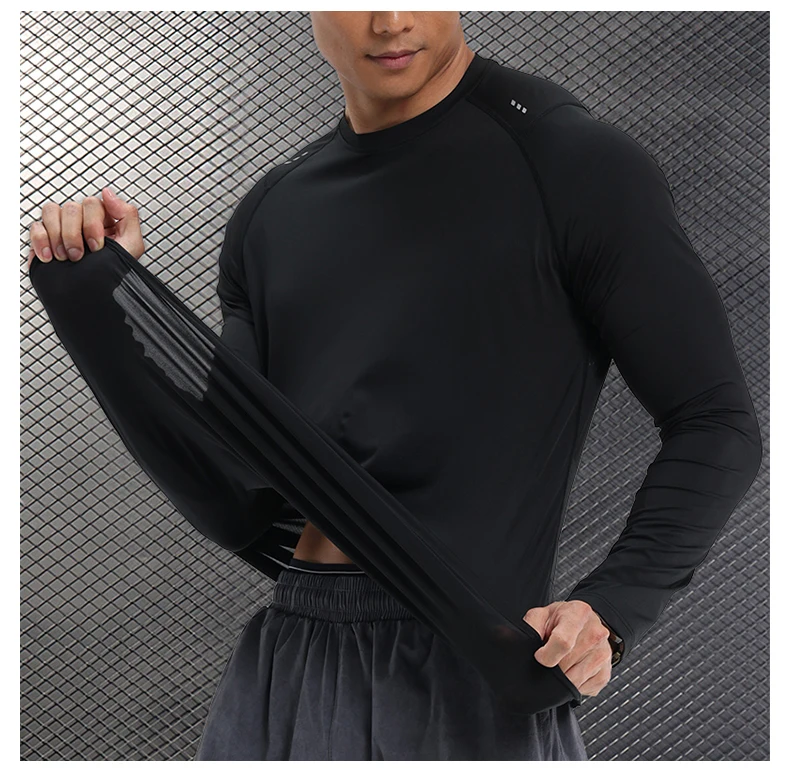 Men Compression Shirt - Long Sleeve Running Gym Top With Moisture Wicking Fabric