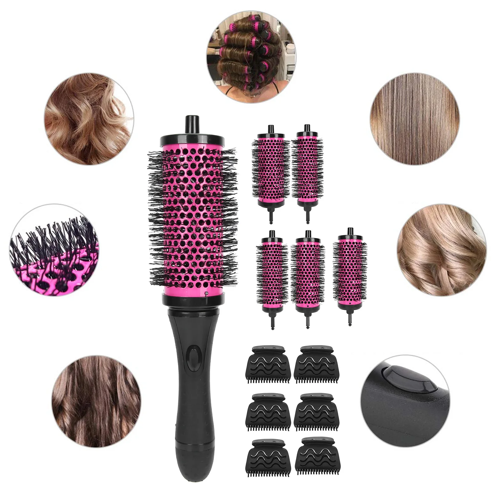 1 Set 3 Sizes Detachable Handle Hair Roller Brush With Positioning Clips Ceramic Barrel Curler Comb Hairdresser