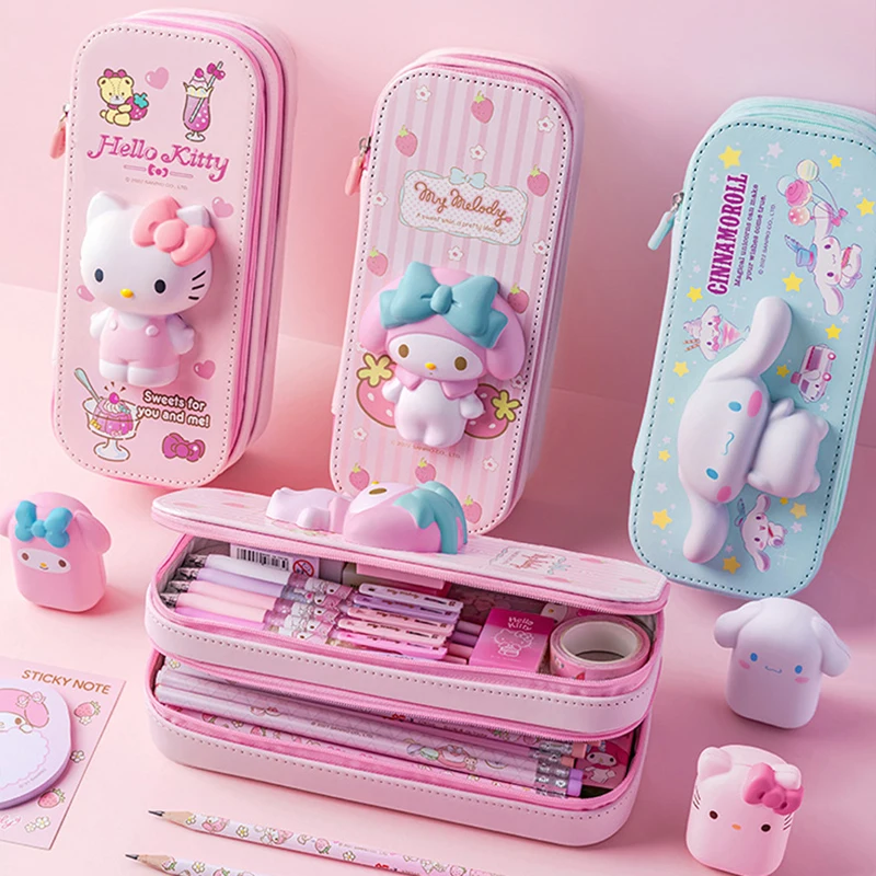 thumbnail image 2 of Hello Kitty & Friends Pencil Case - Kawaii Stationery, PU Material, 20cm Wide 2 of 11