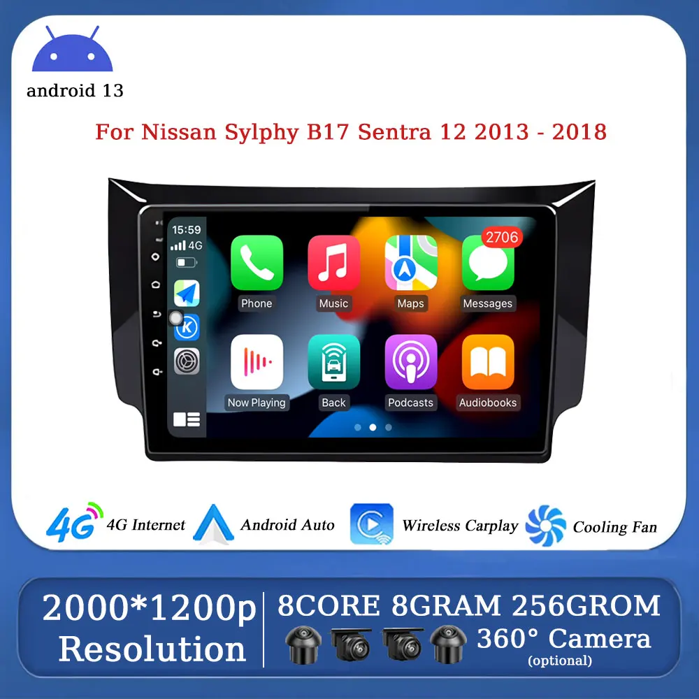 

Android 13 for Nissan Sylphy B17 Sentra 12 2013 2014 2015 2016 2017 2018 Carplay DSP QLED Screen Car Stereo Multimedia Player