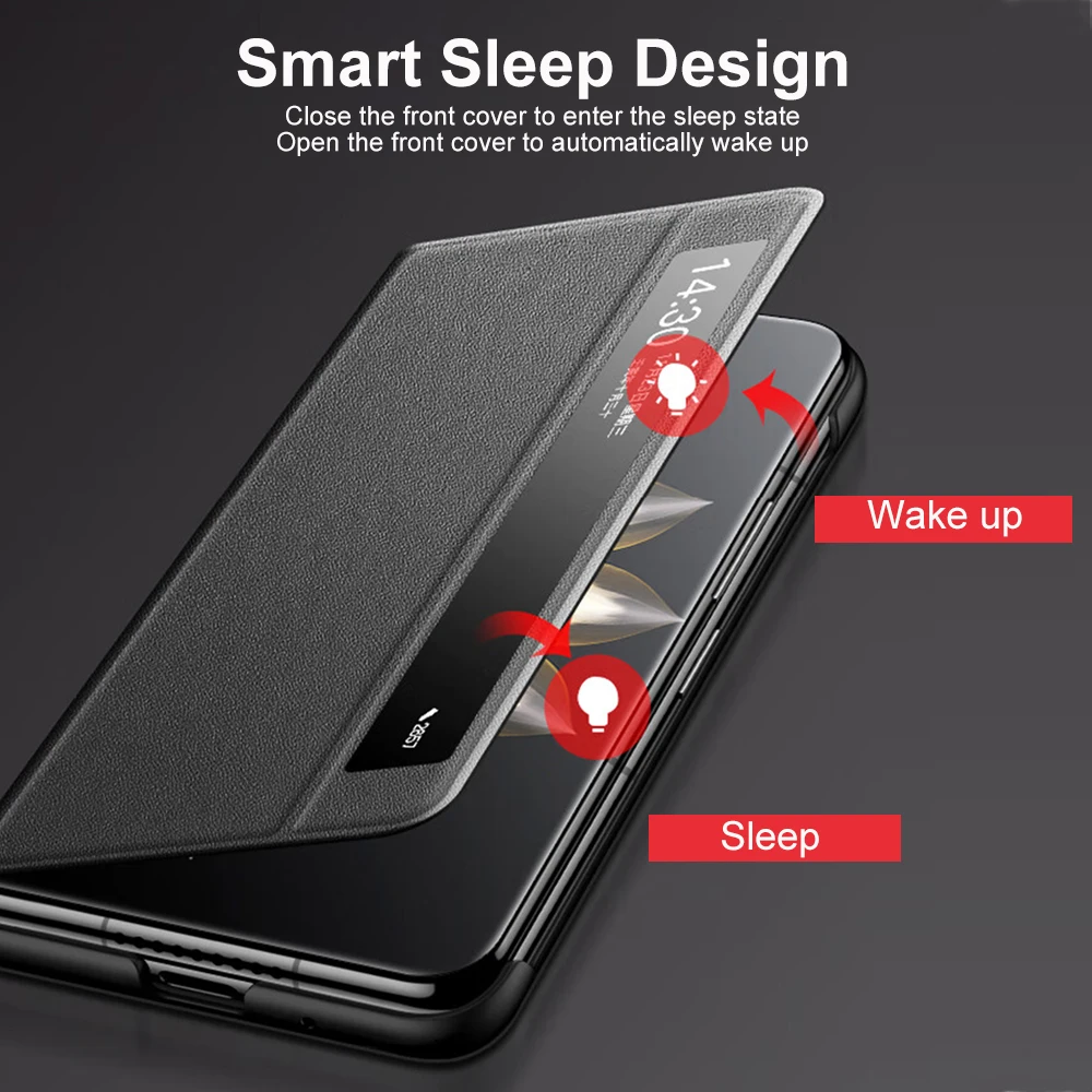 Premium Genuine Leather Smart Flip Cover with Mirror View and Stand Function
