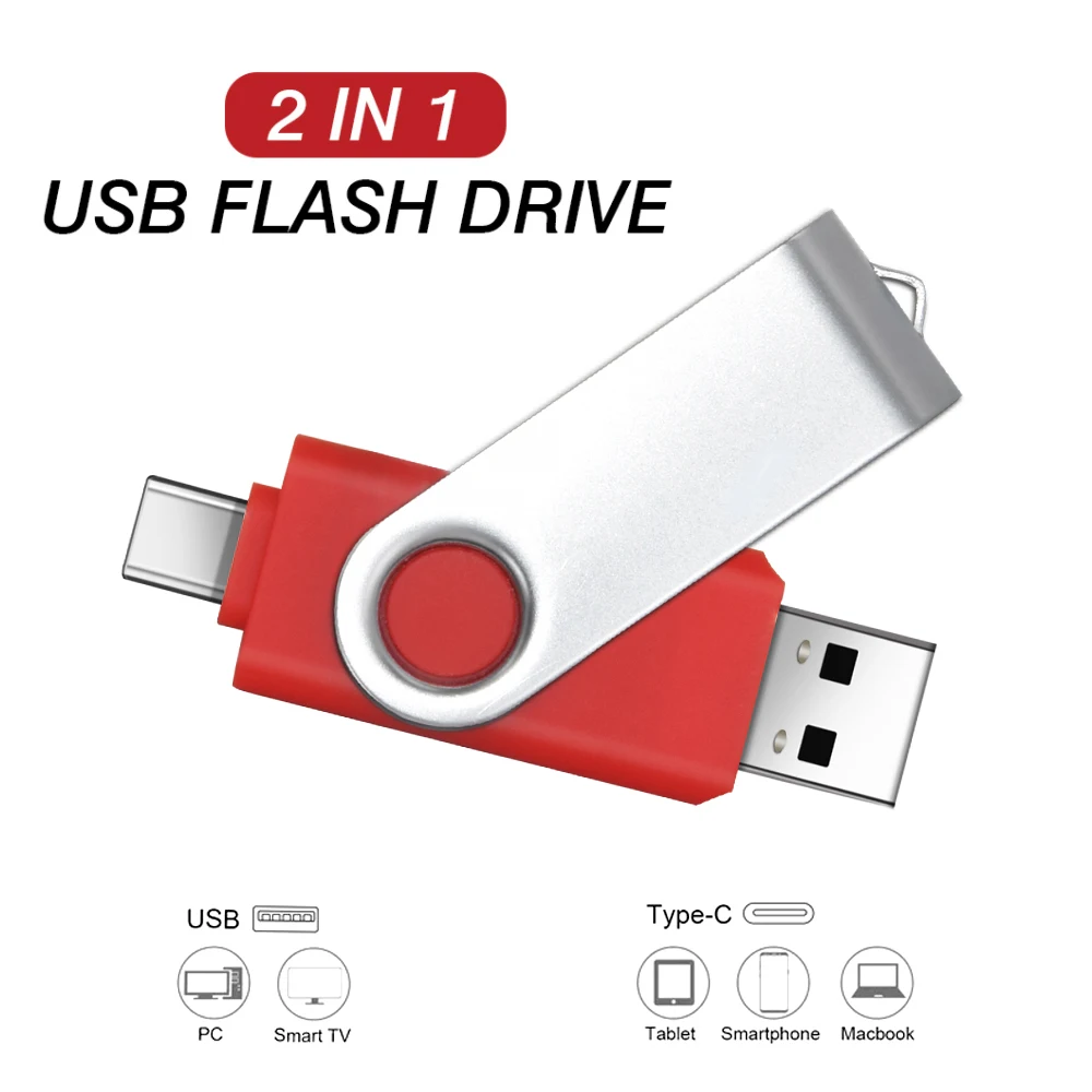 휴대폰용 2 in 1 TYPE-C USB 플래시 드라이브, 회전식 블랙 메모리 스틱, 그린 펜 드라이브, 레드 펜드라이브, 블루 U 디스크, 64GB