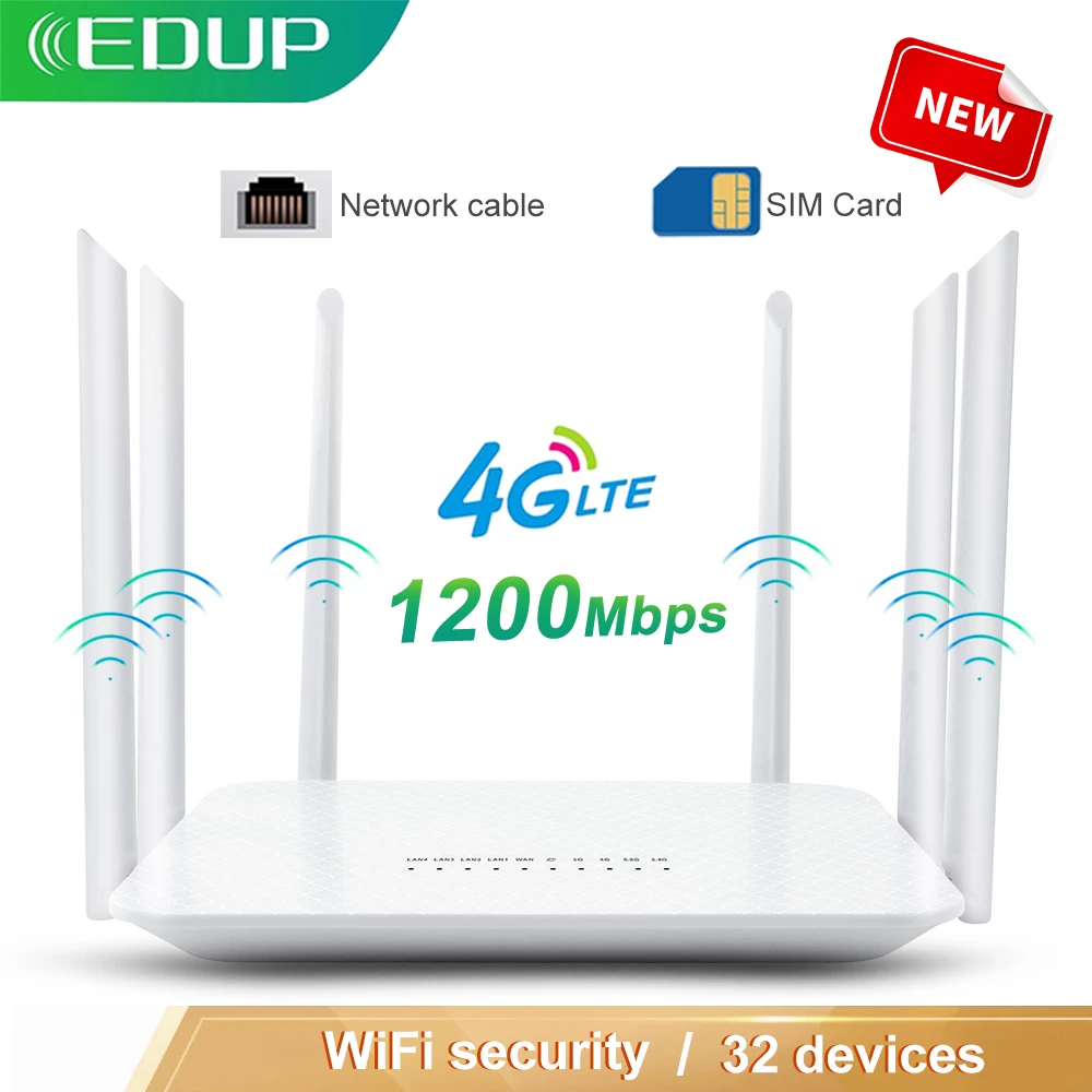 EDUP 4G WiFi 1200Mbps Không Dây WiFi Router Khe Cắm SIM Rj45 Router LTE 2.4G/5GHz Kép 4G Không Dây Kích Sóng 4g wifi router