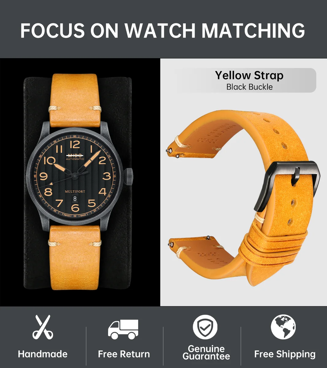 Italian Pueblo Leather Luxury Quick Release Watch Strap - Premium Watch Band Bracelet in 20mm & 22mm Sizes