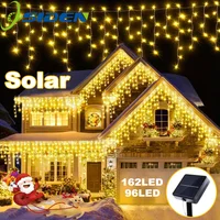 NEW Solar Christmas Icicle Lights 162/96 LED 8 Modes Waterproof Curtain String Lights for Outdoor Garden Room Holiday Lighting 1