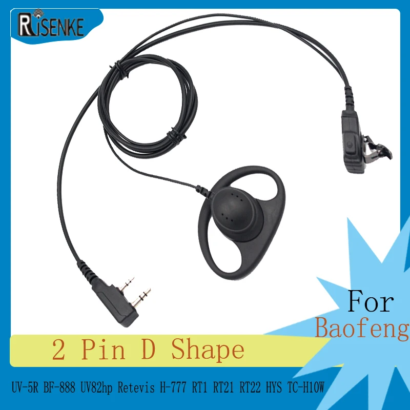 Walkie Talkies Headset with Mic,2 Pin,D Shape Earpiece,for Baofeng UV-5R,BF-888,UV82hp, Retevis H-777,RT1,RT21,RT22, HYS,TC-H10W walike talkie earpiece with mic g shape 2 pin ptt headset for retevis h 777 rt22 rt21 baofeng uv 5r 888s 2 way radio