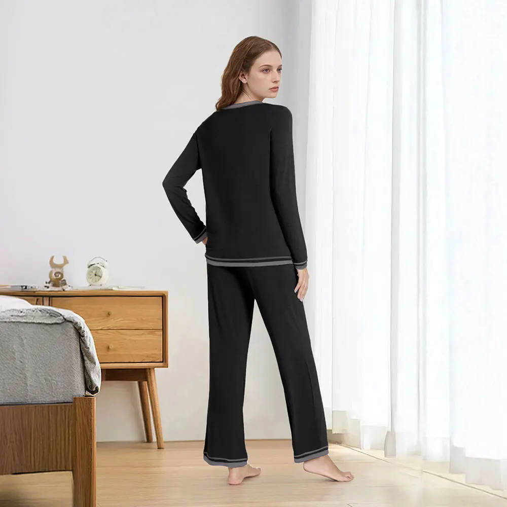 Modishion long-sleeved pajamas set round neck loose-fitting home wear ladies two-piece set spring and autumn casual wear: 3 - 5 Days Free Delivery Only UK