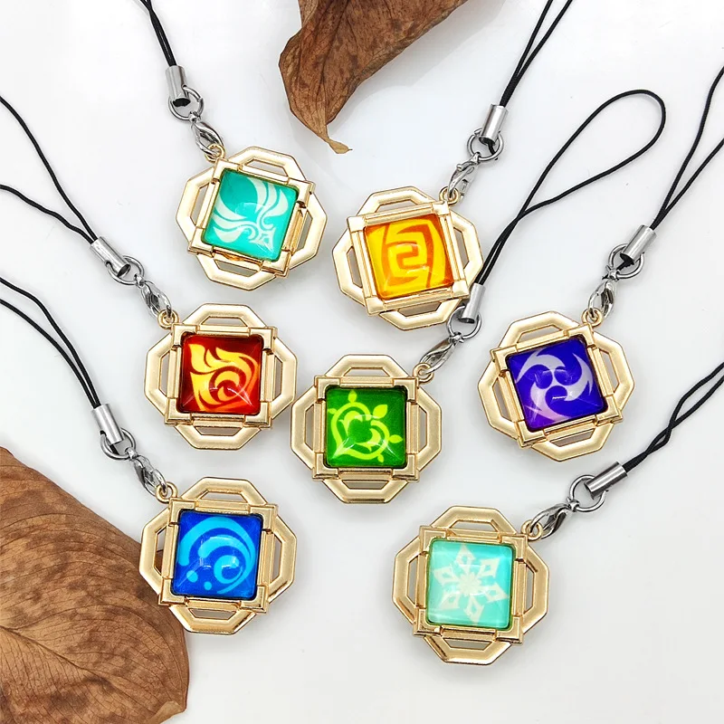 

Game Cosplay Mini Luminous Keychain Glass Key Chains Two-sided Phone Chain Pendant Keyring Vision Of God Jewelry