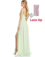 Strapless Chiffon Prom Dresses Pleated Sexy High Split Backless Cocktail Party Dress Off The Shoulder Long Homecoming Dress - Image 2