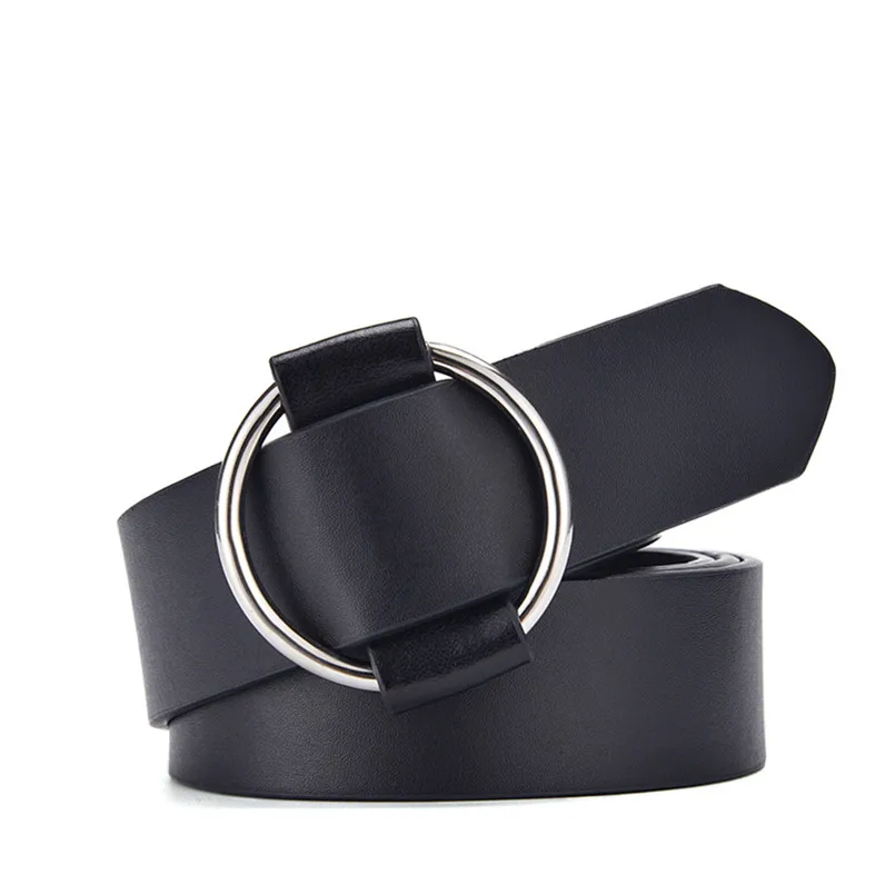 

Womens Waist Belt Round Metal Buckle PU Leather Designer Cute Accessories Waistband for Women Cinto Feminino Cinturon