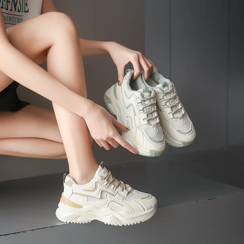 2025 Spring New Women's Shoes All Math Platform Sneakers Height Increase 6CM Thick Bottom Casual Shoes Sports Shoes Mesh Tennis 2