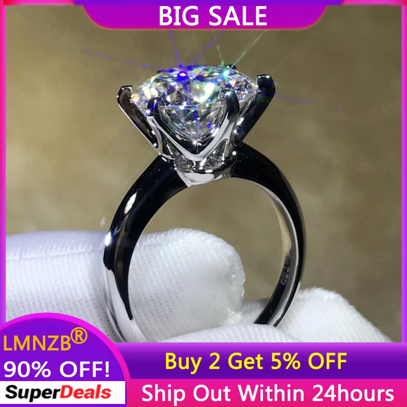 LMNZB Fine White/Yellow/Rose Gold Color Ring Solitaire 2.0ct CZ Zircon Wedding Band Gift Rings For Women