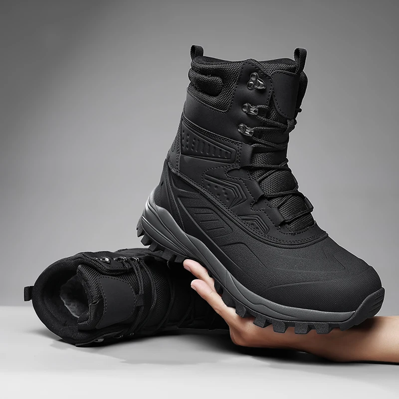 Men's Winter High-Top Snow Boots with Fleece Lining Thickened Waterproof Non-Slip Warm and Cold-Resistant Cotton Work Shoes - 5