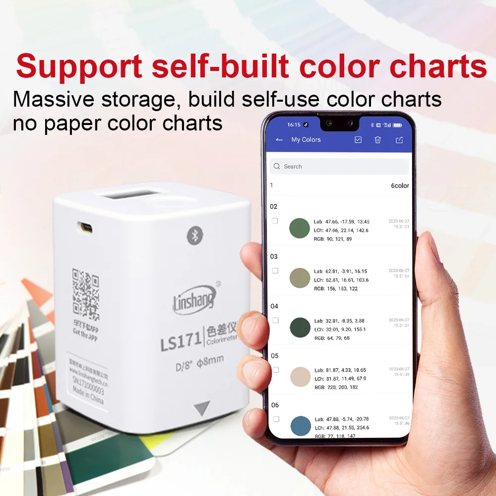 Digital Colorimeter Paint Color Reader Rugged Colormeter Bluetooth Colorimeters Ncs Ral Pantone E-chart D/8 for Plastic LS171