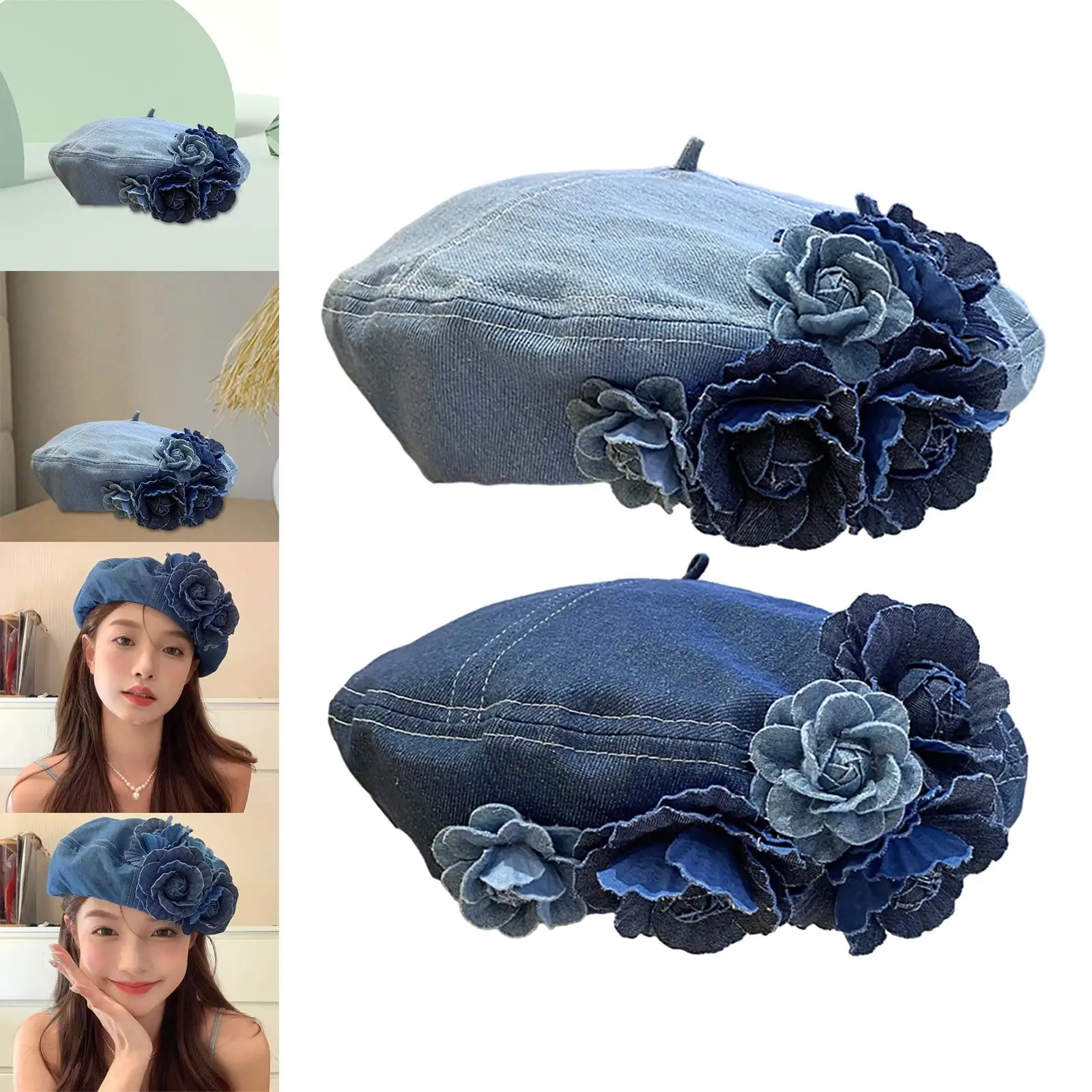 Women Beret Hat Elegant Birthday Gift Headwear Adjustable Decorations Casual Denim Hat for Festival Party Spring Birthday Fall