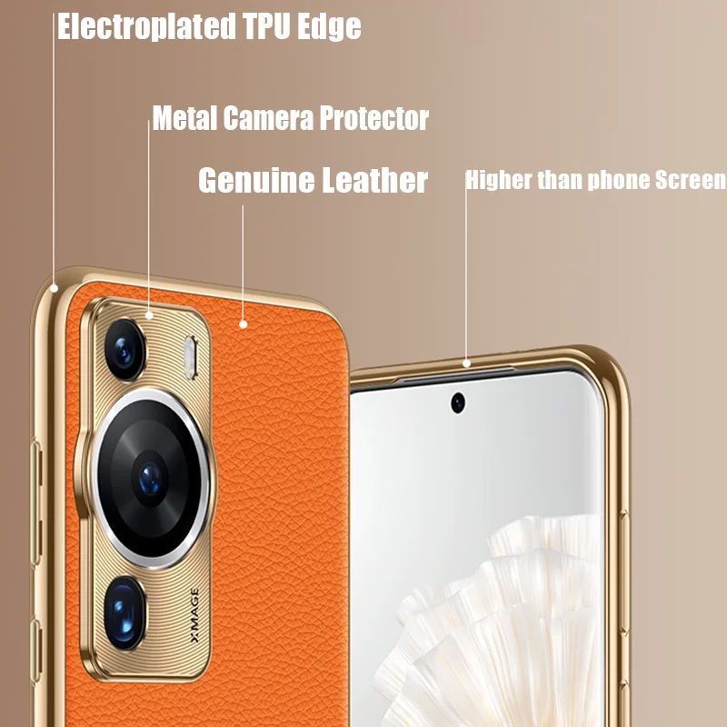 Fashion Genuine Leather Soft TPU Back Cover Case for Huawei P60 P50 Pro Art Nova 11 Pro Honor 90 80 Pro