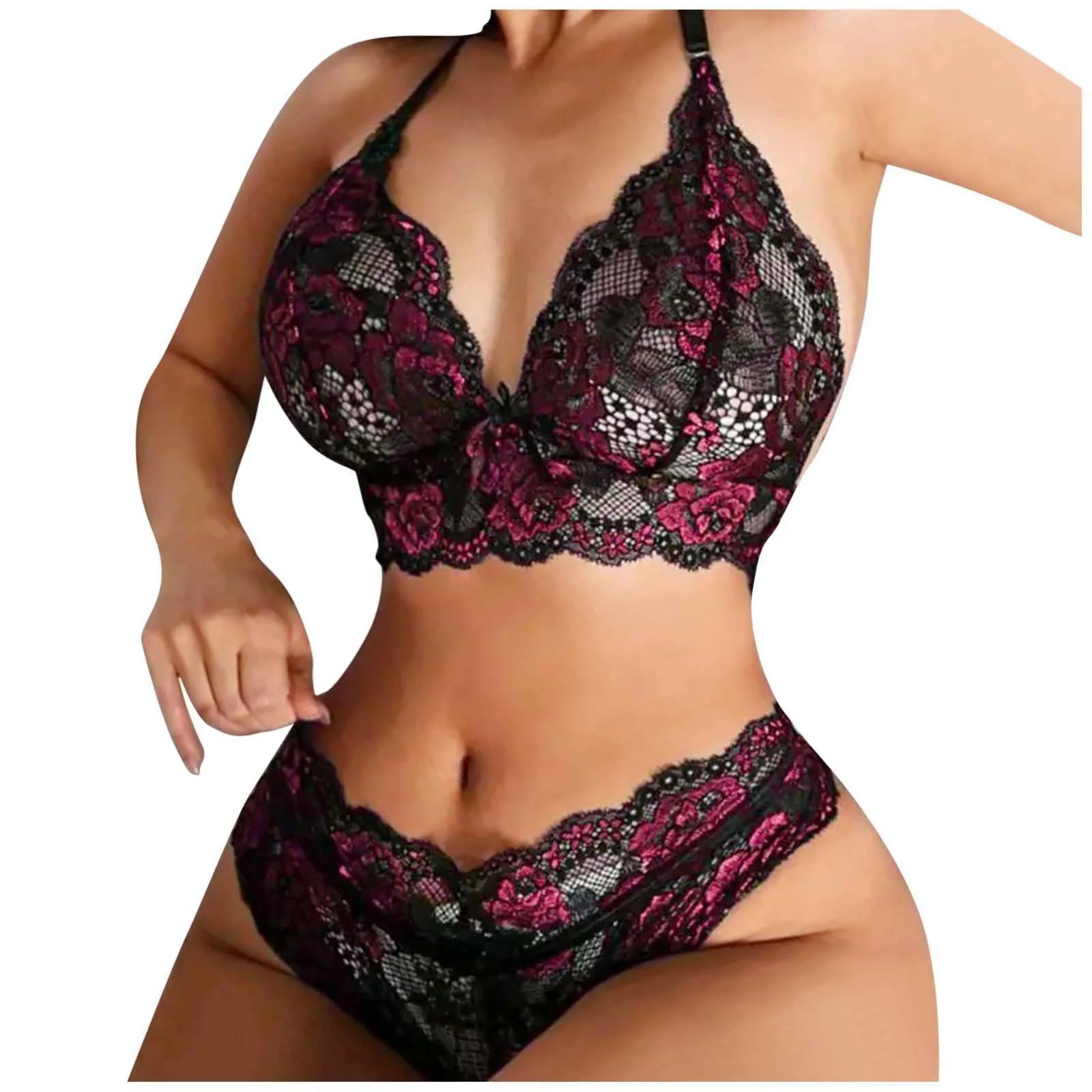 Lingerie Set For Women Plus Size Two Piece Lace Three Point Big Breast Lingerie Set For Women Plus Size Two Piece Lace Three Point Big Breast