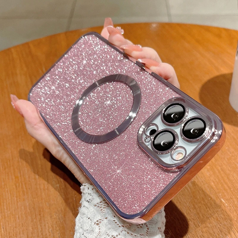 

Роскошный цветной Блестящий силиконовый чехол для телефона iphone 14 13 12 11 Pro Max Magsafe с беспроводной зарядкой, чехол для iphone, Мягкий бампер