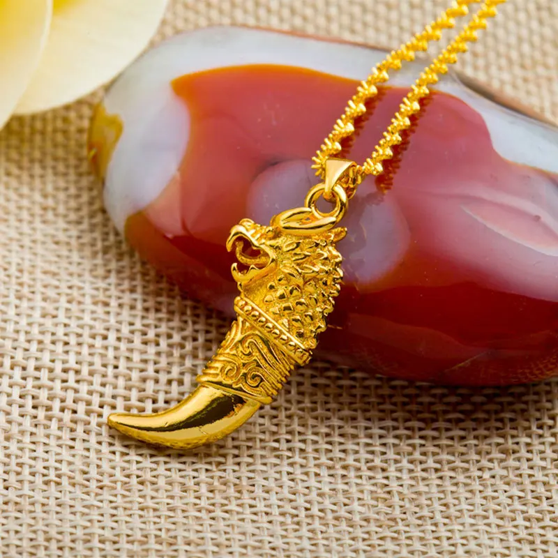 

Tiger Tooth Wolf Tooth Pendant Chain Yellow Gold Filled Jewelry wedding birthday men's necklace Pendant chain Jewelry not fade