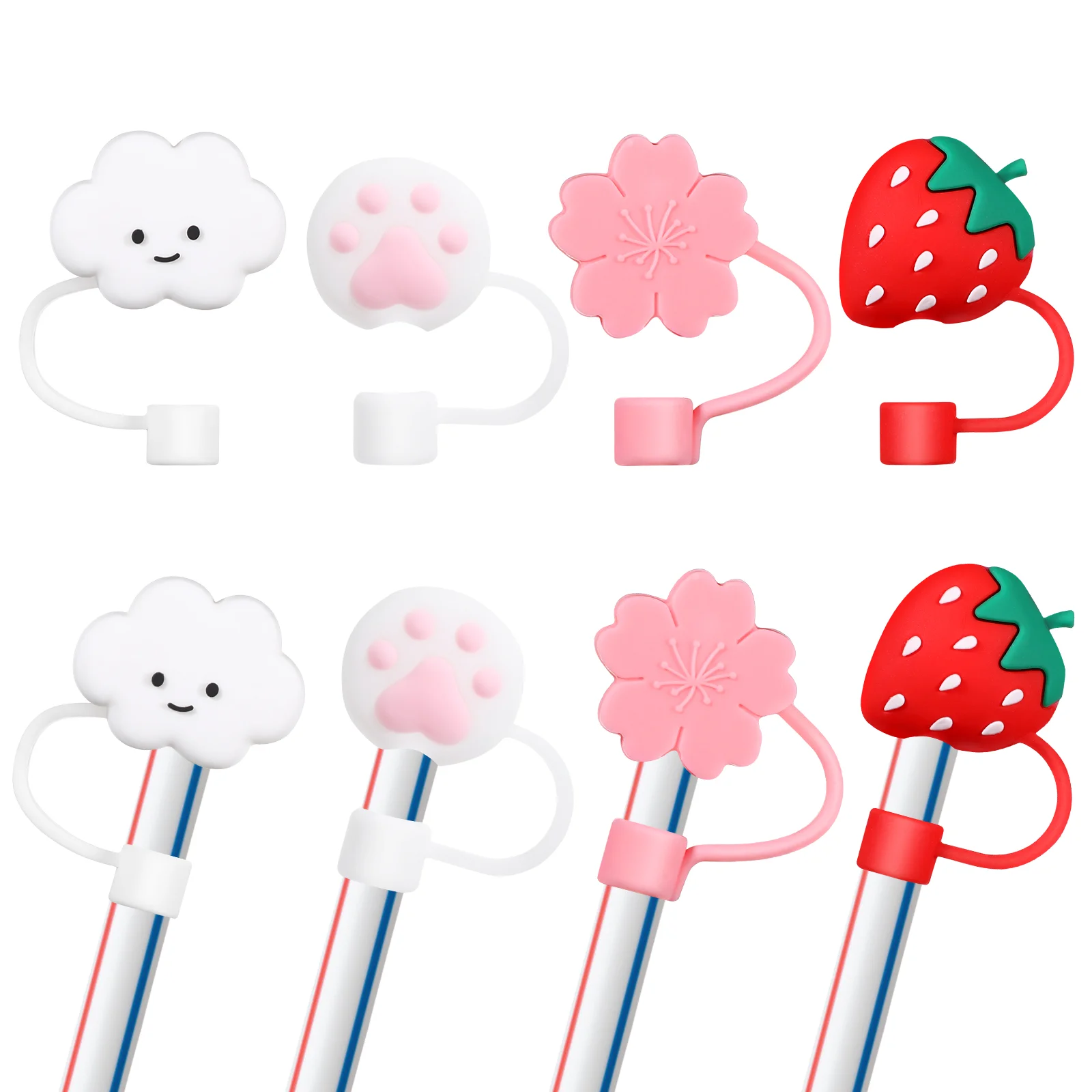 

2/3/4/6/8Pcs Silicone Straw Tips Drinking Dust Cap Splash Proof Plugs Straw Cover Cartoon Straw Protectors Drinking Straw Caps