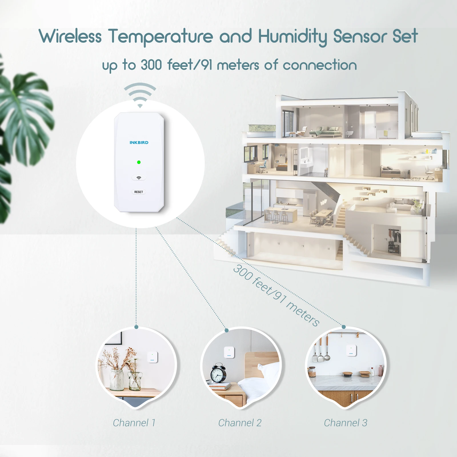 INKBIRD Wireless Temperature and Humidity Sensor 3 Pcs Thermometers Hygrometers with WiFi Gateway With App Notification Alert