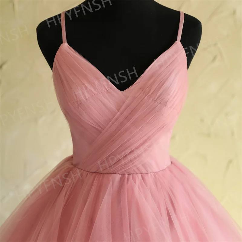 Spaghetti Strap V-neck Pink Quinceanera Dresses Sleeveless Simple Party for Prom Dress Sweet Ball Gown