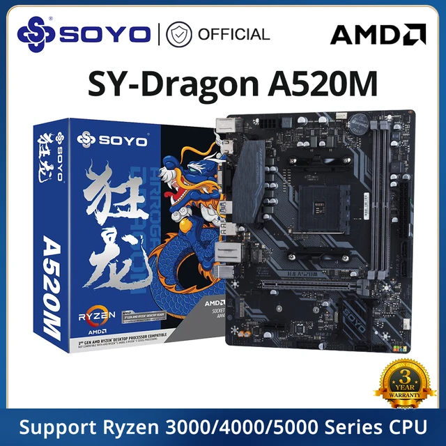 SOYO Full New Dragon A520M Motherboard Support AMD Ryzen  CPU(3600/4650G/5600G/5600X) M.2