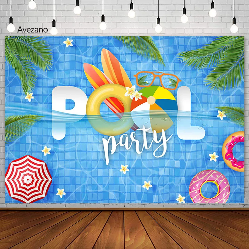 

Avezano Photography Background Summer Water Ball Pink Lifebuoy Adult Pool Party Banner Backdrops Decor Photo Studio Photozone