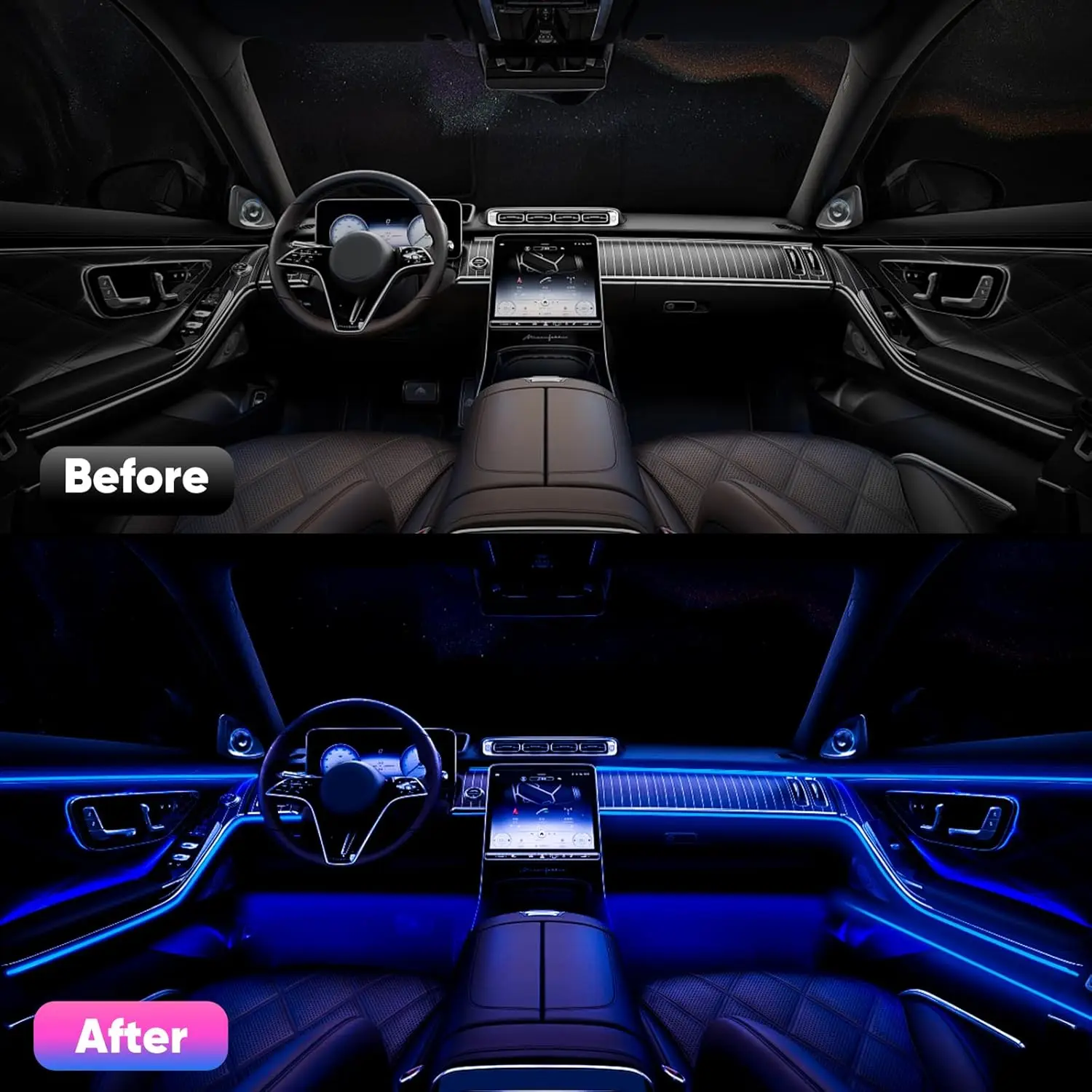 Car Interior RGB LED Atmosphere Light Strip USB Fiber Optic Neon Invisible Ambient Lamp Center Console Door Decoration Trim
