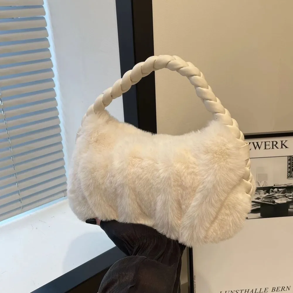 Pluche Tote Bag Faux Fur Tassen voor Vrouwen Dames Harige Handtassen Winter Pluche Vrouwelijke Schoudertas Kleine Tote Bag Clutch Effen Kleur Harige Schoudertas, Zwart, Eén maat