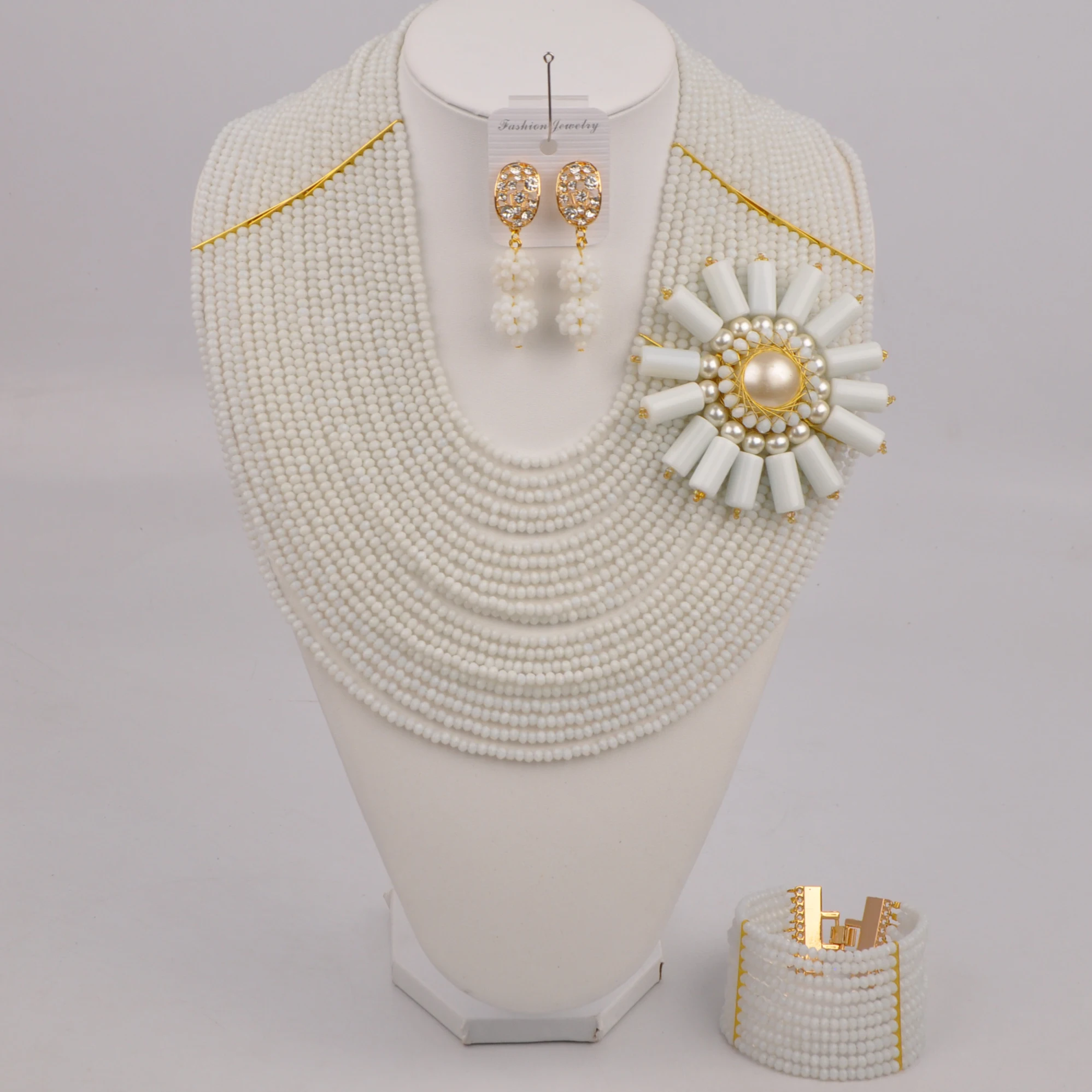 

20 Layers White African Beads Jewelry Set