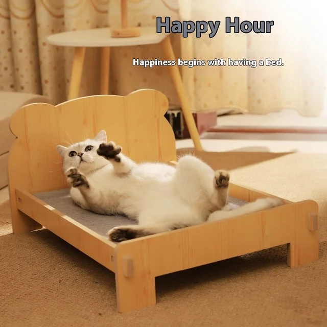 Solid Wood Cat Bed Summer Puppy Bed Removable Mat Washable All Season Universal Cat Nest Dog House Pet Supplies 4