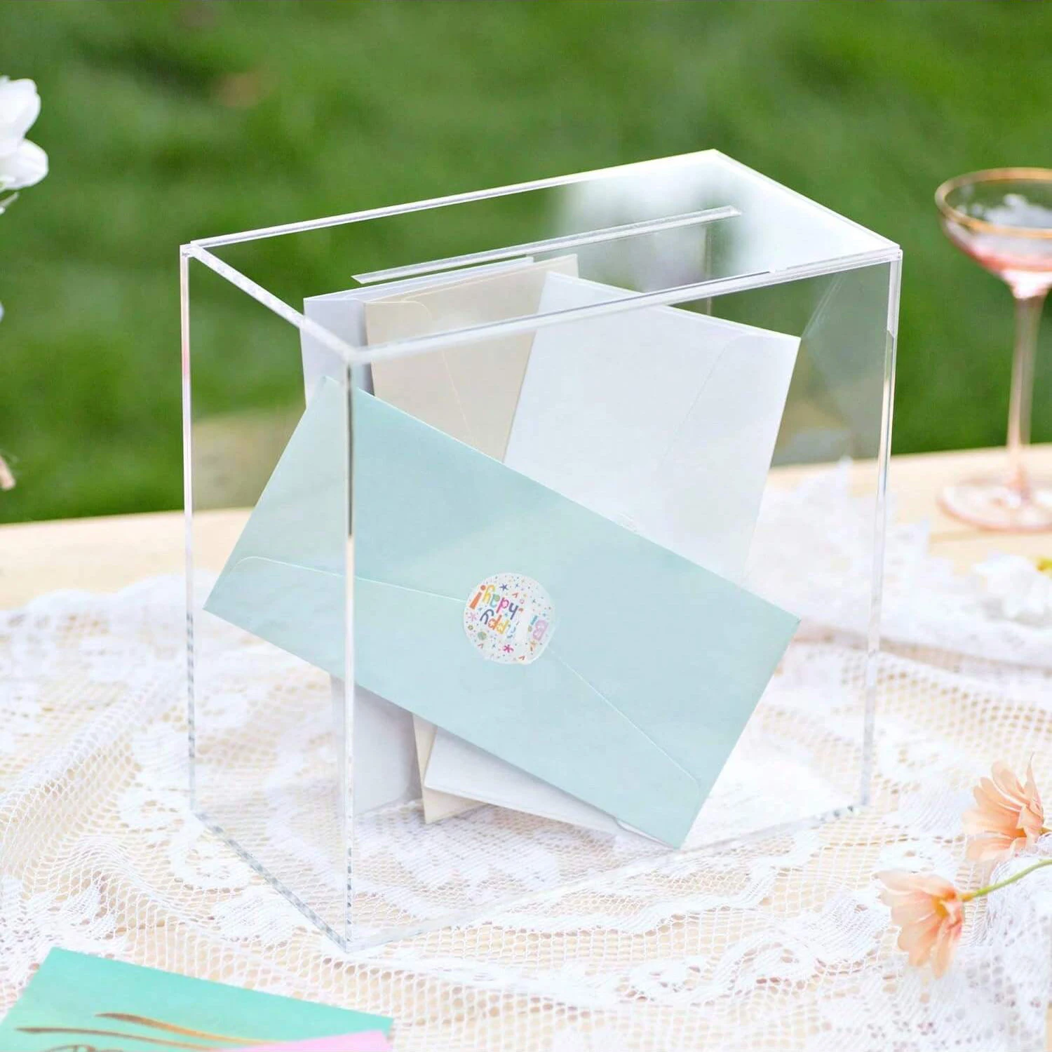 Acrylic card box 10&rdquo; Acrylic Card Box-Wedding Card Box for Reception Birthday Party Money Box Wishing Well Graduation Party Elegant Large