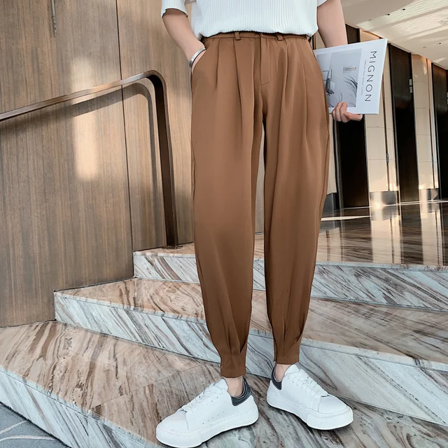 Black Elastic Waist Casual Pants Man 