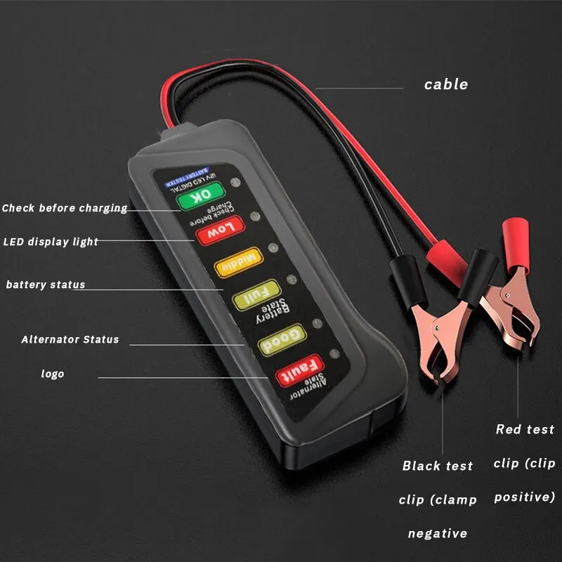 Battery Tester Automobile Motorcycle Car Testers ABS Red Yellow Green Display 12V Level