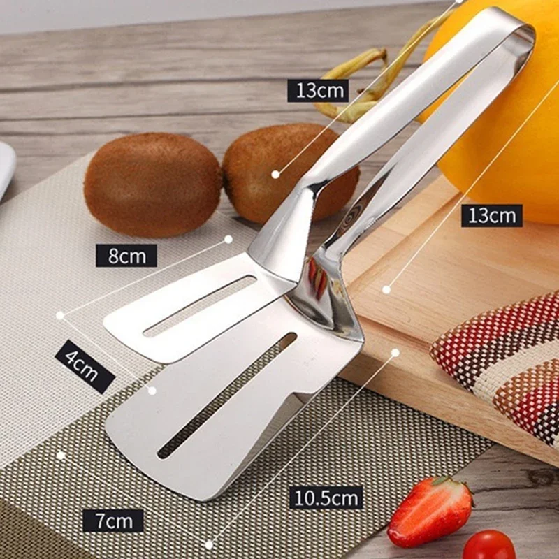 1pc Multifunctional Food Tongs Stainless Steel Frying Shovel Clip Steak BBQ Bread Fried Fish Clip Household Picnic Kitchen Tool