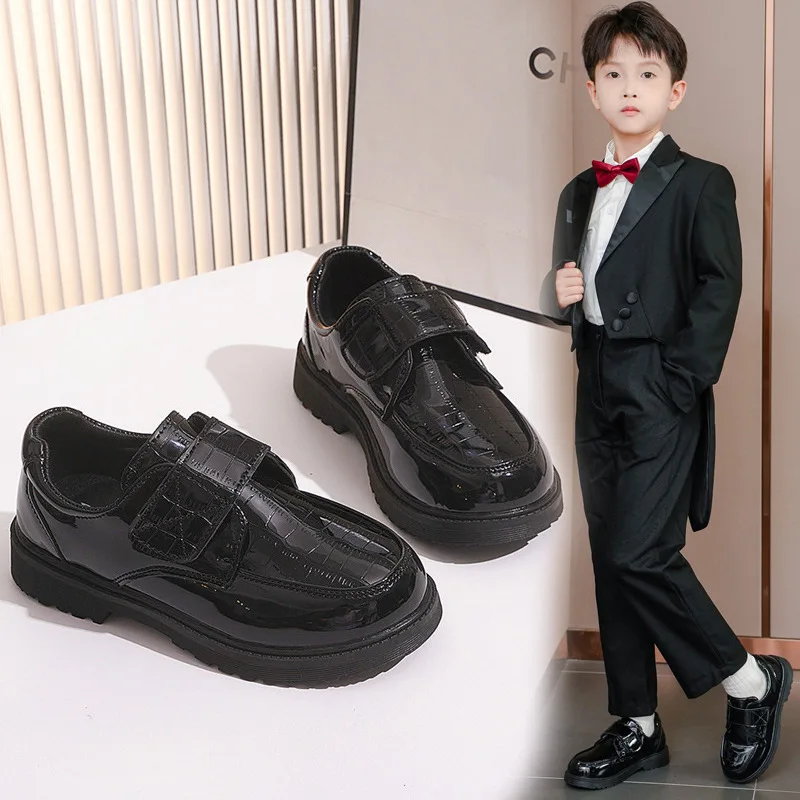 Boys Leather Shoes Spring Autumn Fashion Kids Soft Sole Shoes School Student Performance Flats Big Children's Shoes Black Formal - 3