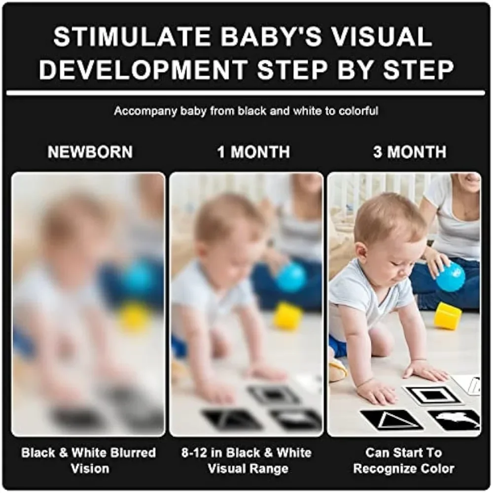 Montessori 0-12Month Baby Vision Stimulation Cards Black and White Contrast Cards Stimulate Newborn Visual Early Learning Toys 5