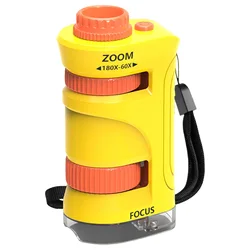 Compact LED - Lit Mini Microscope with 60x - 180x Zoom for Children's Scientific Exploration (Yellow)