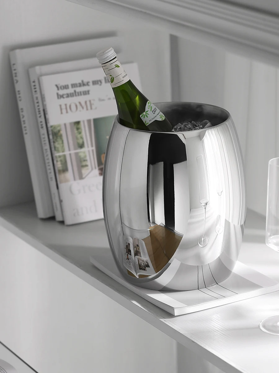 Double Layer Ice Bucket Stainless Steel Champagne Bucket Beer Cooler Luxury Bar Accessory for Home Decor Party Restaurant
