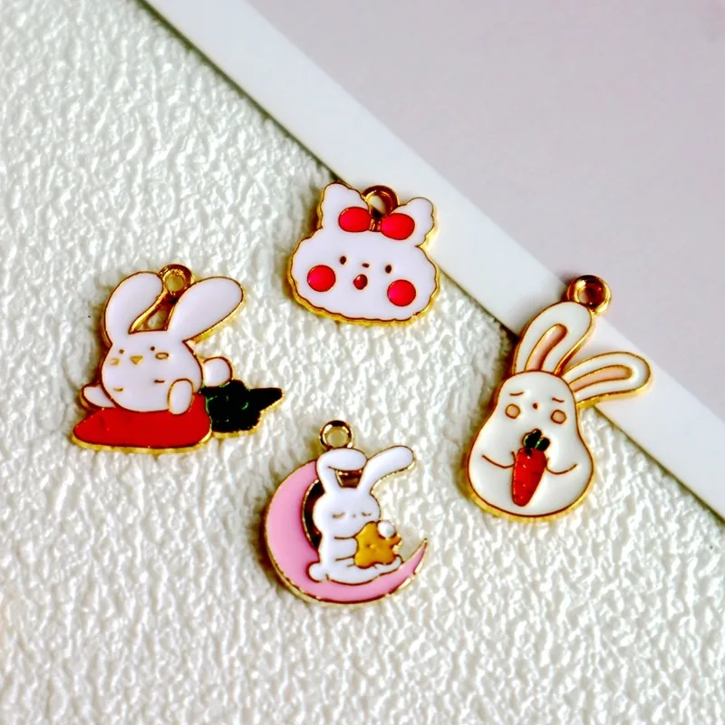 

10PCS Cartoon Kawaii Rabbit Alloy Enamel Pendant Moon Carrot Charms Dangle DIY Necklace Bracelet Earrings Keychain Accessory