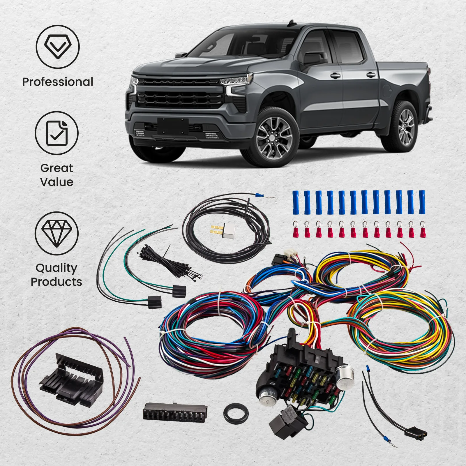 17fusesand21circuitsWiringHarnessStreetRodUniversalWireKit