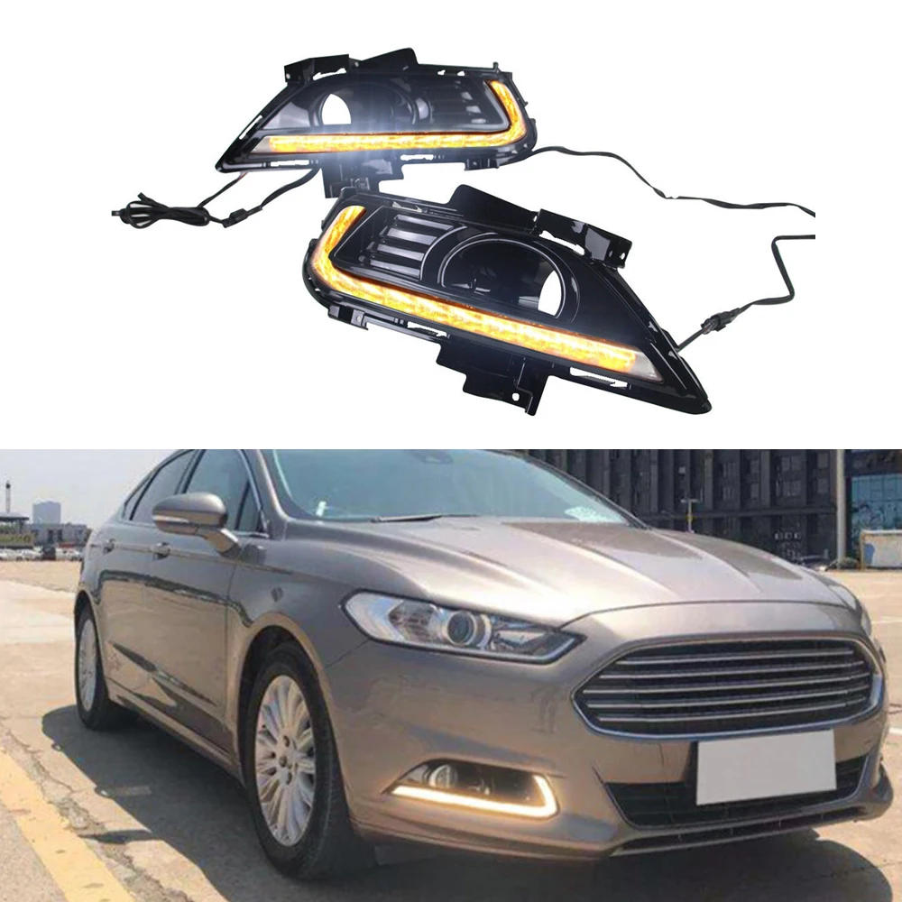 

2pc DRL 24LEDs Front Bumper Fog Light For Ford Fusion Mondeo 2013-2016 Bicolor Car LED Driving Turn Signal Daytime Day Lamp Bulb